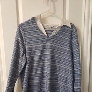 Avenue White Collar and Sleeve Blue Striped Shirt